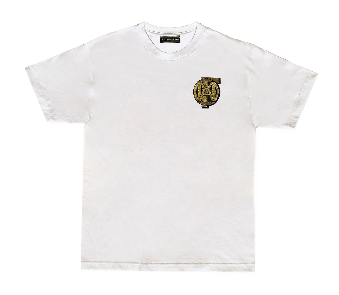 AMOF GOLD & BLACK 3D EMBROIDERY WHITE T-SHIRT