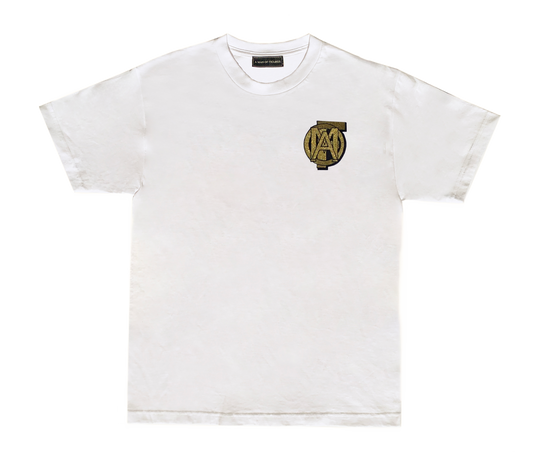 AMOF GOLD & BLACK 3D EMBROIDERY WHITE T-SHIRT