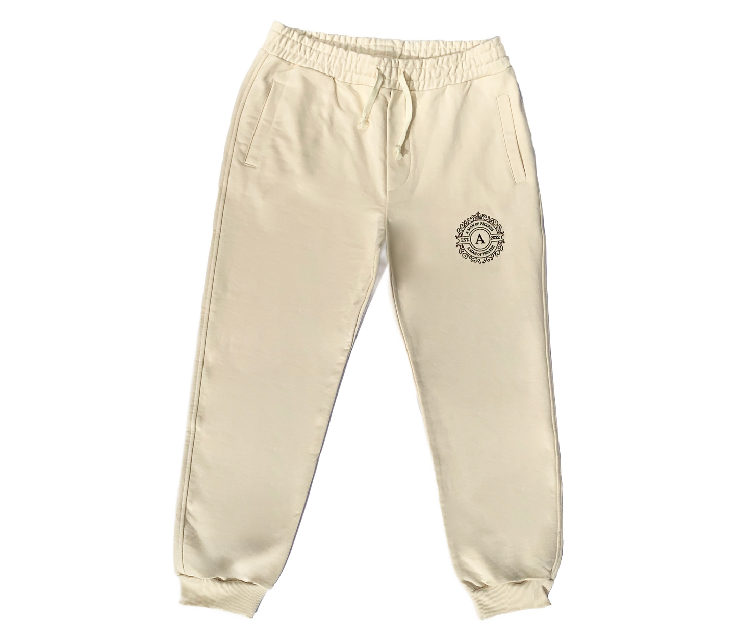 AMOF BROWN § BLACK ROYAL CROWN EMBROIDERY CREAM SWEATPANTS