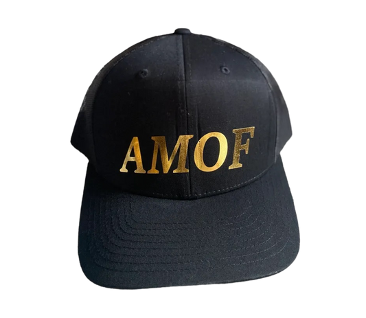 AMOF GOLD VINYL BLACK TRUCKER HAT