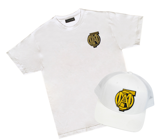 AMOF GOLD § BLACK 3D EMBROIDERY WHITE T-SHIRT SET