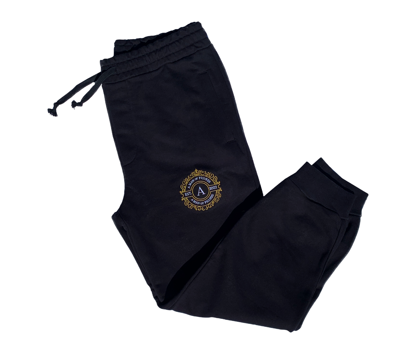 AMOF GOLD § WHITE ROYAL CROWN EMBROIDERY BLACK SWEATPANTS