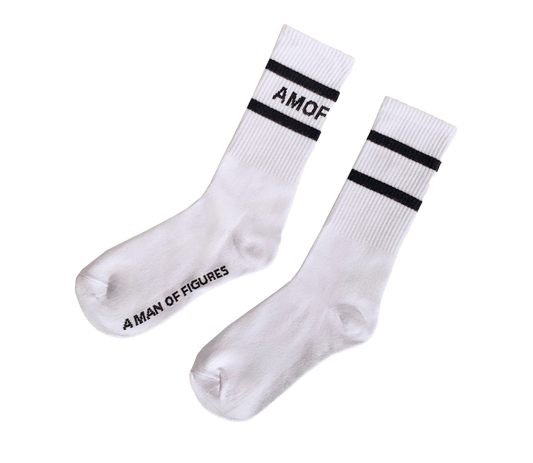 AMOF WHITE & BLACK STRIPE LOGO SOCKS