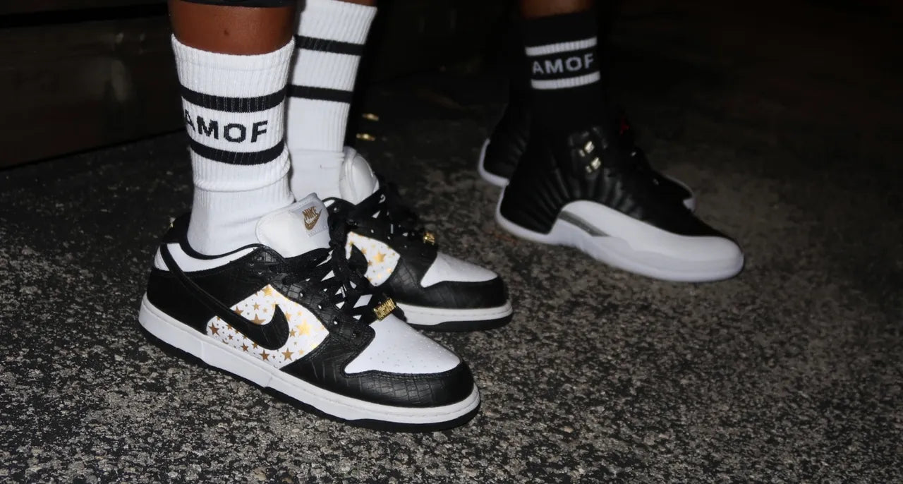 AMOF BLACK WITH WHITE STRIPE LOGO SOCKS