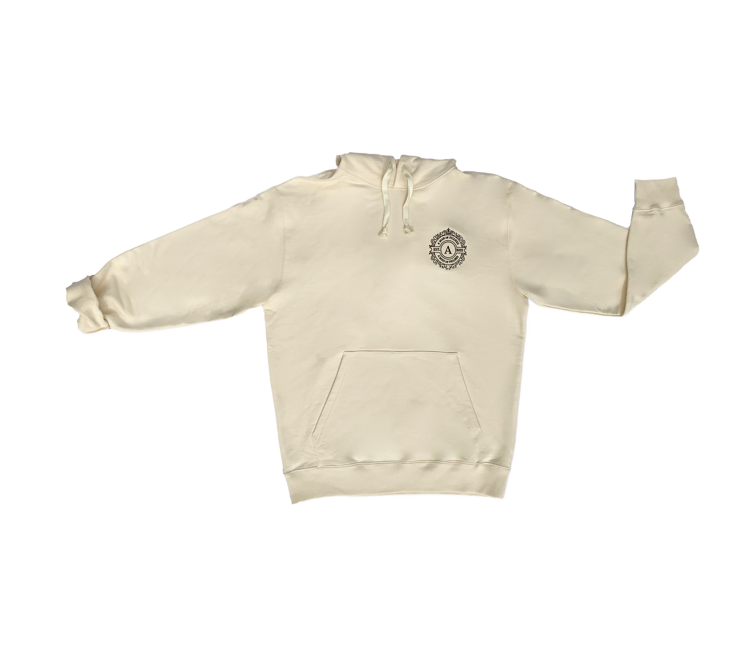 AMOF BROWN § BLACK ROYAL CROWN EMBROIDERY CREAM HOODIE