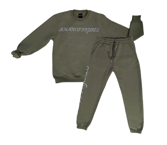 AMOF OLIVE EMBROIDERED COMFORT SET